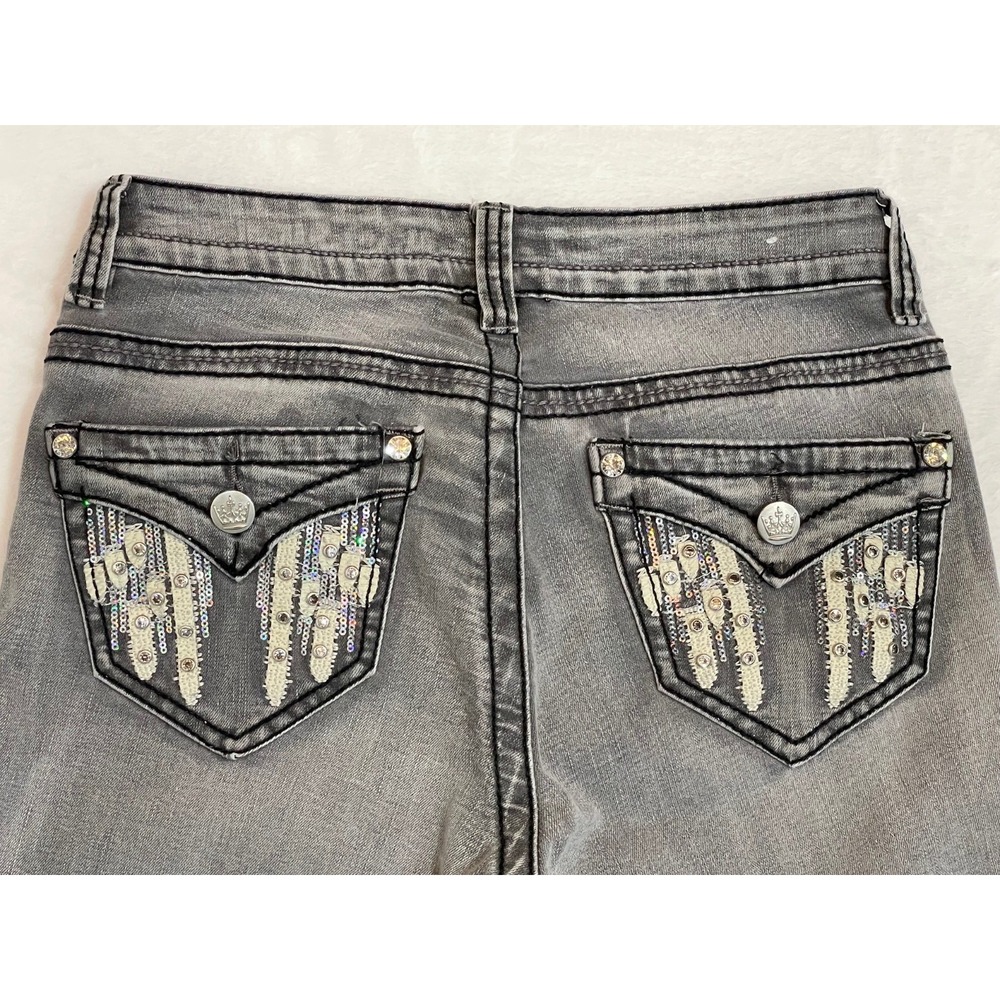 Rebel & Soul Rhinestone Women's Jeans 29x30 Gray Size 6 Stretch Straight Leg